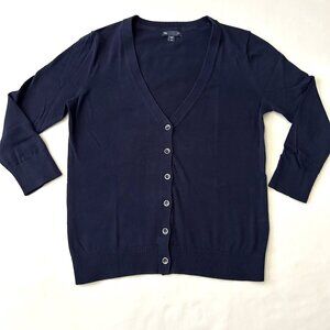 Woman's Gap Factory Purple-Navy 3/4 Sleeve 100% Cotton V-Neck Cardigan XS